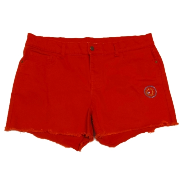 Old Navy Shorts Jean Hippie Boyfriend Mid Rise Jean Dark Red 5 Pocket Zip Button - Picture 1 of 9